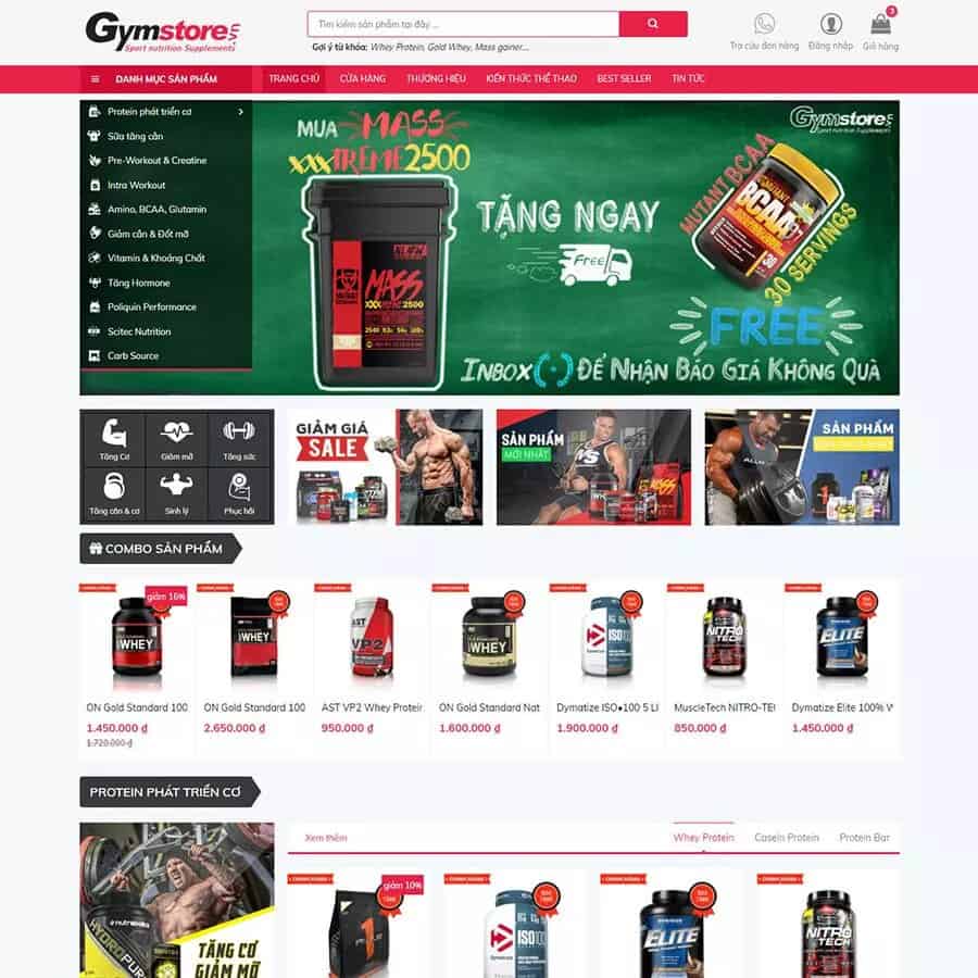 Mẫu Website Bán Thực Phẩm Phòng Gym – Thực Phẩm Thể Hình – Shop Online – Cài Đặt Sẵn